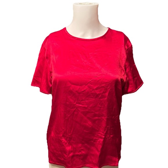 Valerie Stevens Tops - Valerie Stevens Womens Red Silk Blend Short Sleeve Crew Neck Top Size Large